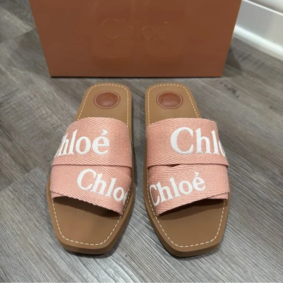 Chloe Woody Logo Sandal Slides in Light Rosewood - Picture 5 of 16